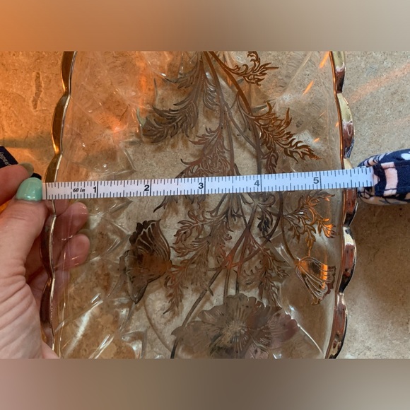 Vintage Sterling Silver City On Clear Crystal Flanders Flowers Oval Bowl Plate - Picture 7 of 8